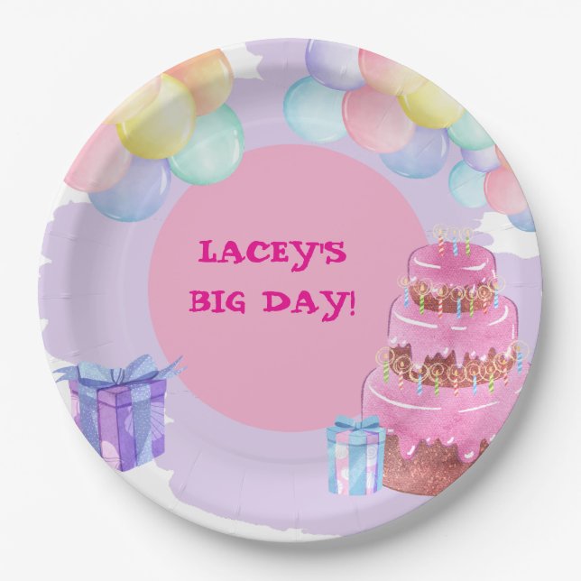 Sweet Celebration: Purple Birthday Paper Napkin Plates (Front)