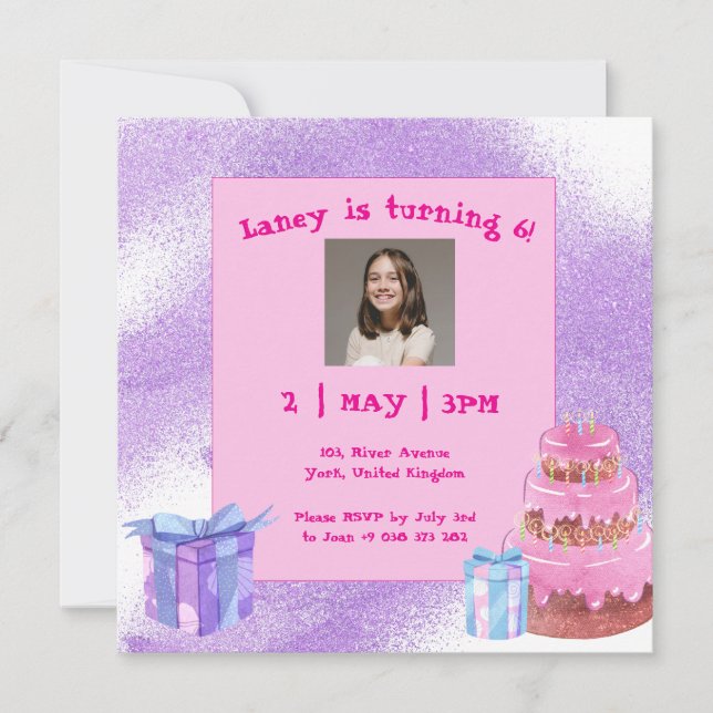 Sweet Celebration: Purple Pink Birthday Invitation (Front)