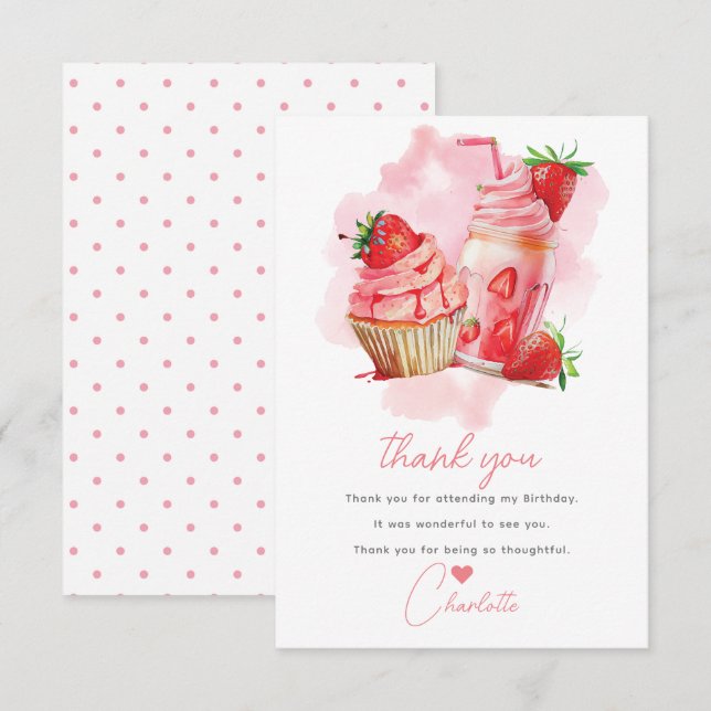 Sweet Celebration Strawberry Birthday Thank You Card (Front/Back)