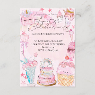 Sweet celebration watercolour Girl's birthday Invitation