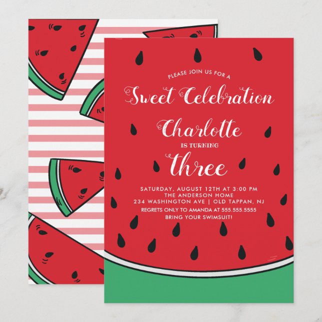 Sweet Celebration Watermelon Birthday Invitation (Front/Back)