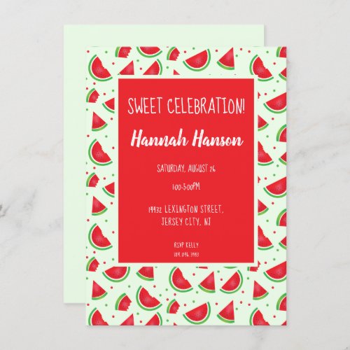 Sweet Celebration Watermelon Pattern Light Green Invitation