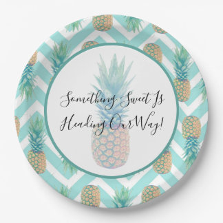 Sweet Celebrations Pineapple Chevron Baby Shower Paper Plates