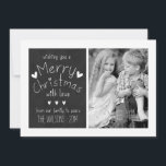 SWEET CHALKBOARD | HOLIDAY PHOTO GREETING CARD<br><div class="desc">SWEET,  RUSTIC 2014 HOLIDAY PHOTO GREETING CARD WITH BLACK CHALKBOARD DESIGN. ELKE CLARKE© HANDWRITTEN TEXT FONT WITH THE WORDS "WISHING YOU A MERRY CHRISTMAS WITH LOVE FROM OUR FAMILY TO YOURS" AND CUTE HEARTS PATTERN. THREE PHOTO COLLAGE. ONE ON FRONT AND TWO ON BACK OF CARD.</div>