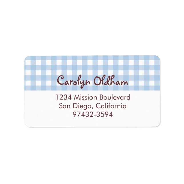 Sweet charming blue gingham return or mailing label (Front)