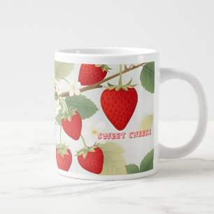 Sweet Cheeks Custom Red Strawberries White Flowers Giant Coffee Mug