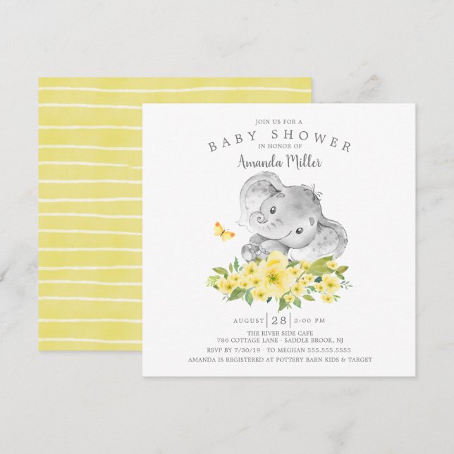Sweet Cheerful Elephant Baby Boy Shower Invitation (Front/Back)