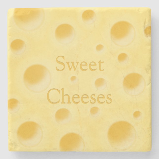 "Sweet Cheese" in Customizable Whimsical Cheese Stone Coaster (Front)