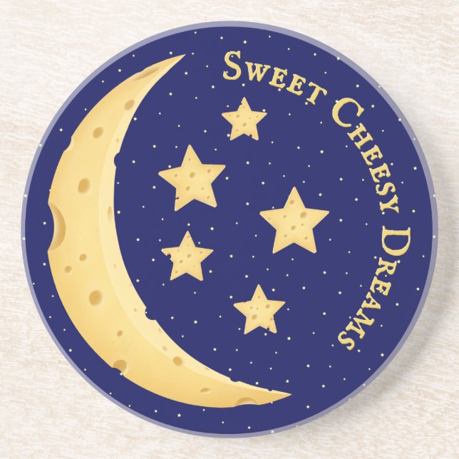 Sweet Cheesy Dreams Cute Moon & Stars Personalized Coaster (Front)