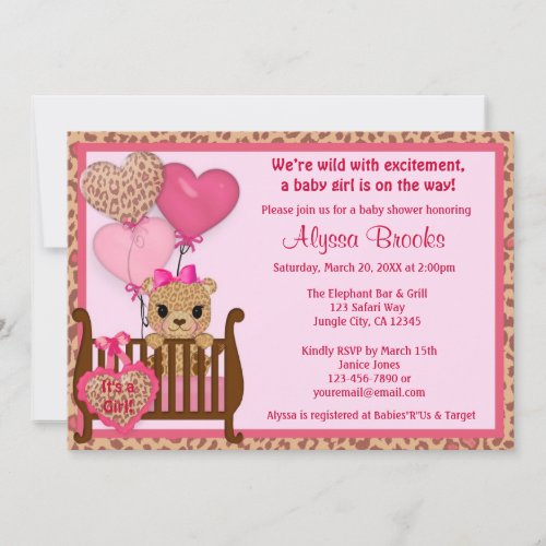 Sweet CHEETAH Girl Baby Shower Invitation CGS Pink