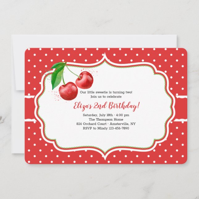Sweet Cherries Birthday Party Invitation (Front)