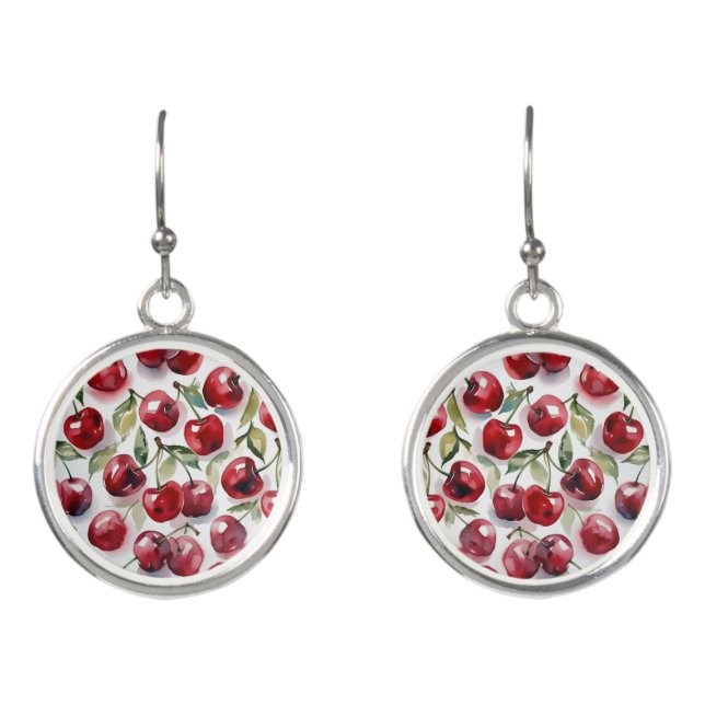 Sweet cherries colorful watercolor cherry art  earrings (Front)