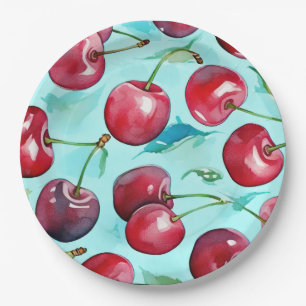Sweet cherries colorful watercolor cherry art paper plates