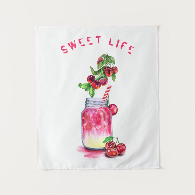 Sweet Cherries Drink Tapestry - Custom Text (Front)