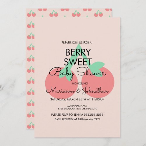 Sweet Cherries Fruit Pink Baby Shower Invitation