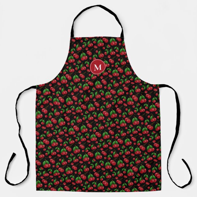 Sweet cherries pattern monogrammed apron (Front)