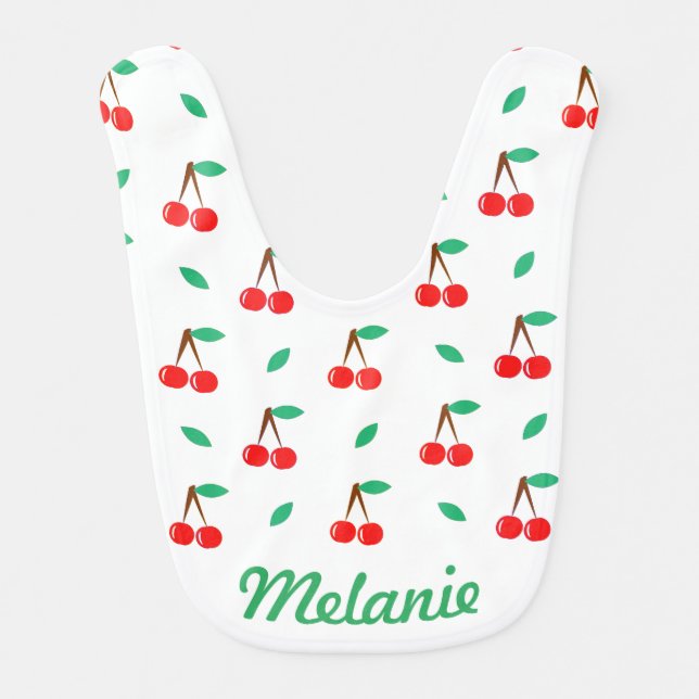 Sweet Cherries Pattern on White Personalised Baby Bib (Front)
