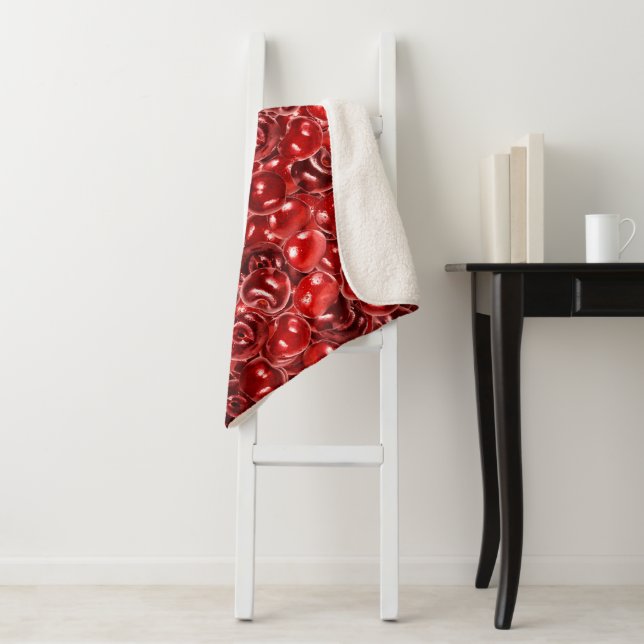 Sweet Cherries Pattern Sherpa Blanket (In Situ)