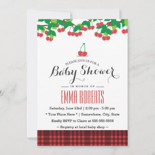 Sweet Cherries Picnic Gingham Baby Shower Invitation