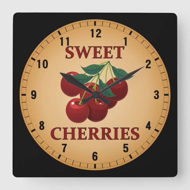 Sweet Cherries Square Wall Clock (Front)