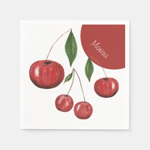 Sweet Cherries Watercolor Illustration Napkins