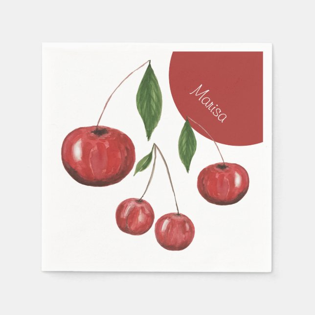 Sweet Cherries Watercolor Illustration Napkins (Front)