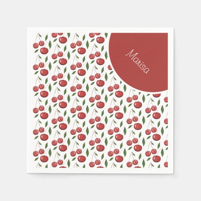 Sweet Cherries Watercolor Illustration Napkins (Front)