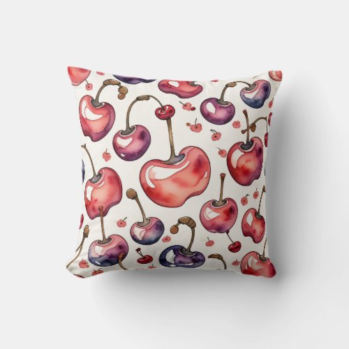 Sweet Cherries Watercolor Throw Pillow