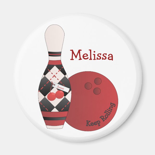 Sweet Cherry Argyle Bowling Design Magnet (Front)