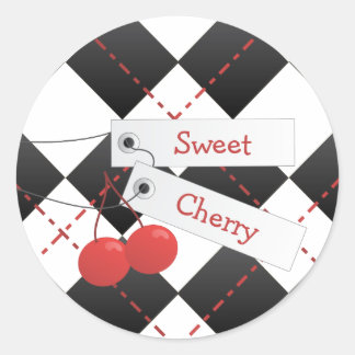 Sweet Cherry Argyle Classic Round Sticker