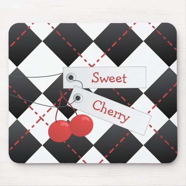 Sweet Cherry Argyle Mouse Pad (Front)