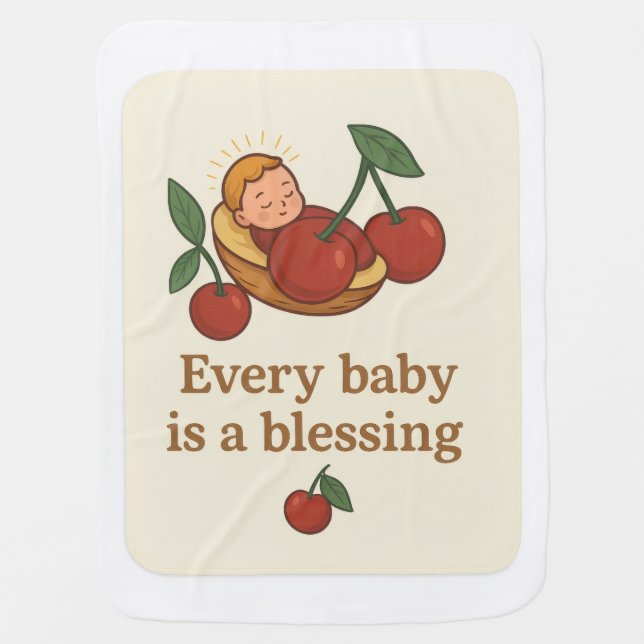 Sweet Cherry Baby Blessing Blanket (Front)
