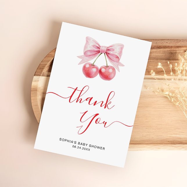 Sweet Cherry Baby Shower Minimalist Script Thank You Card (Creator Uploaded)