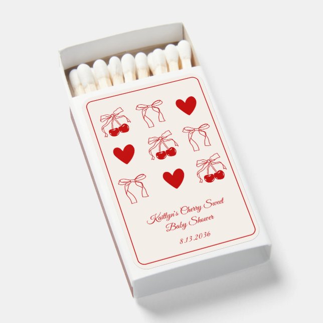 Sweet Cherry Baby Shower Party Favor Matchboxes (Front Open)
