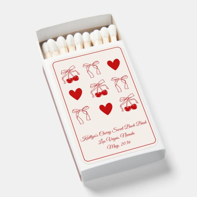 Sweet Cherry Bachelorette Party Favor Matchboxes (Front Open)