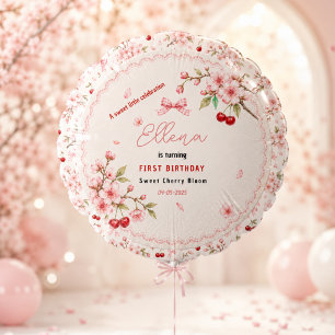 Sweet Cherry Blossom 1st Birthday girl Party Balloon