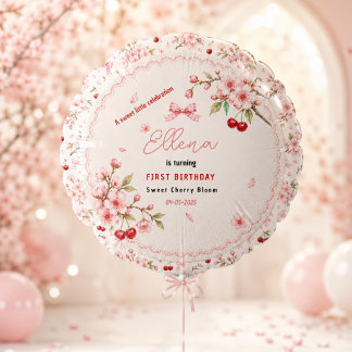 Sweet Cherry Blossom 1st Birthday girl Party Balloon