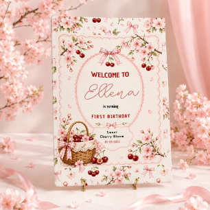 Sweet Cherry Blossom 1st Birthday girl Party Banner