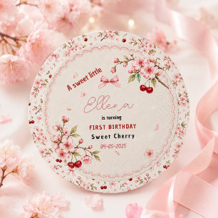 Sweet Cherry Blossom 1st Birthday girl Party Classic Round Sticker