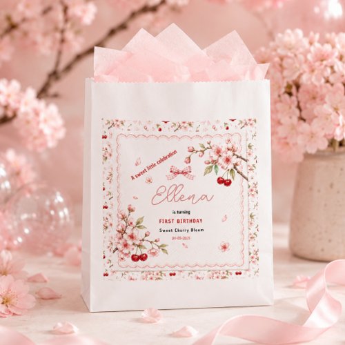 Sweet Cherry Blossom 1st Birthday girl Party Favor Bag