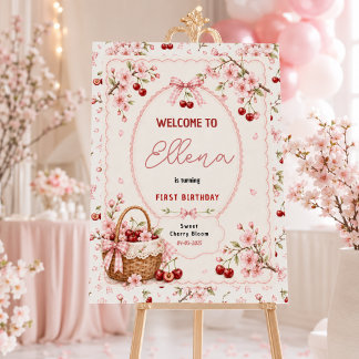 Sweet Cherry Blossom 1st Birthday girl Party Foam Board