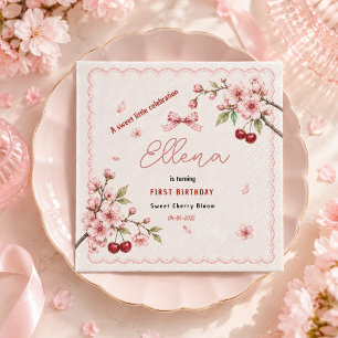 Sweet Cherry Blossom 1st Birthday girl Party Napkins
