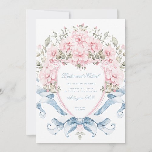 Sweet Cherry Blossom Crest  Monogram Wedding Invitation