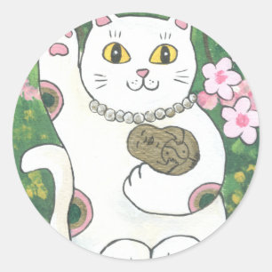 Sweet Cherry Blossom Neko Classic Round Sticker