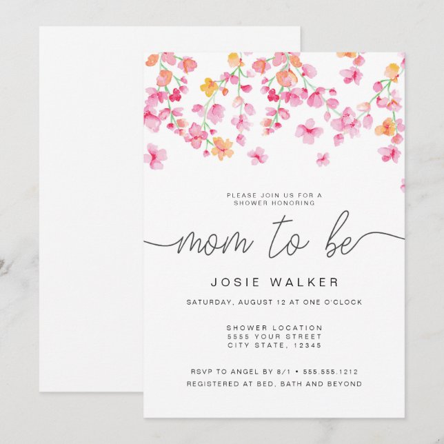 Sweet Cherry Blossoms Baby Shower Invitation (Front/Back)