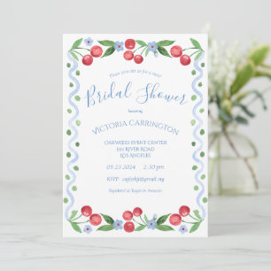 Sweet Cherry Blue Bridal Shower  Invitation