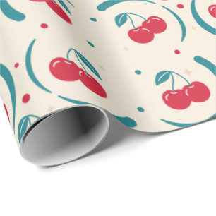 Sweet Cherry Bridal Shower Favor Retro Pattern Wrapping Paper