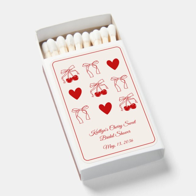 Sweet Cherry Bridal Shower Party Favor Matchboxes (Front Open)
