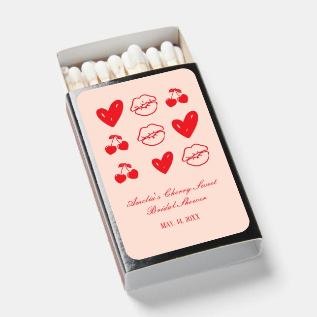 Sweet Cherry Bridal Shower Party Matchboxes (Front Open)