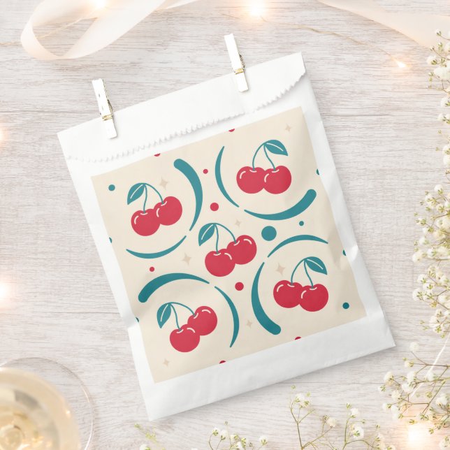 Sweet Cherry Bridal Shower Retro Pattern  Favor  Bag (Clipped)